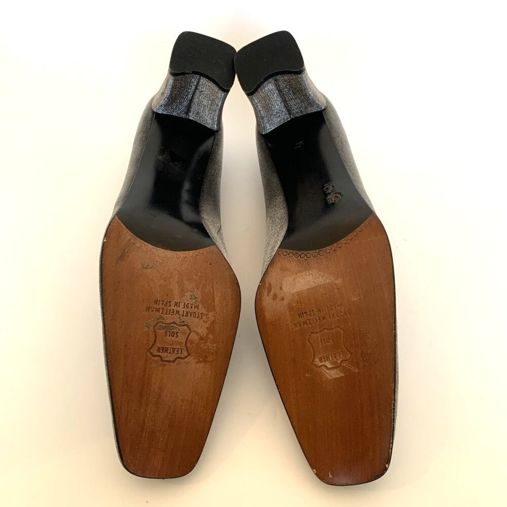 Stuart Weitzman Size 9 AA Silver Satin Square Toe Pumps Womans Shoes Heels - Picture 9 of 12